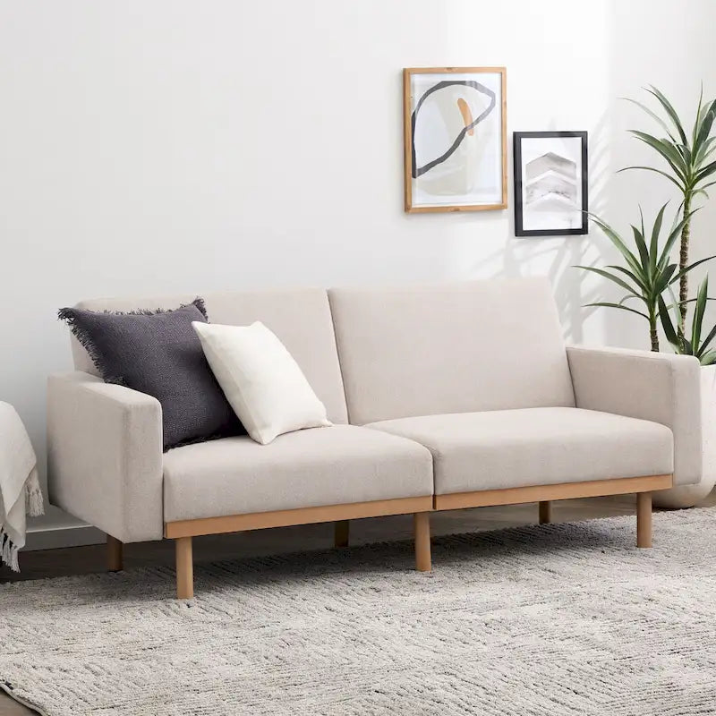 Upholstered Futon with Wood Base