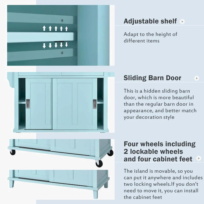 Kitchen Cart with Rubber wood Drop-Leaf Countertop