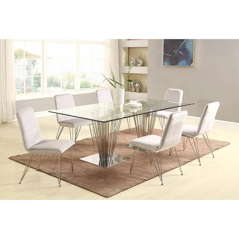Rectangular Dining Table with Double Pedestal Base - Silver