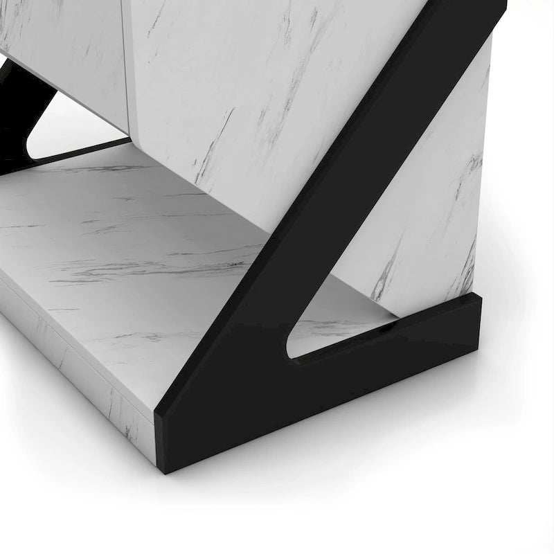 Modern White Faux Marble 1-Drawer Nightstand Side Table