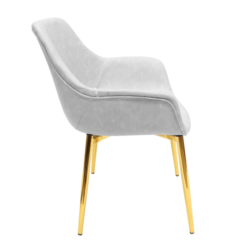 Modern Leather Dining Armchair Set of 4 With Gold Metal Legs Accent Side Chair