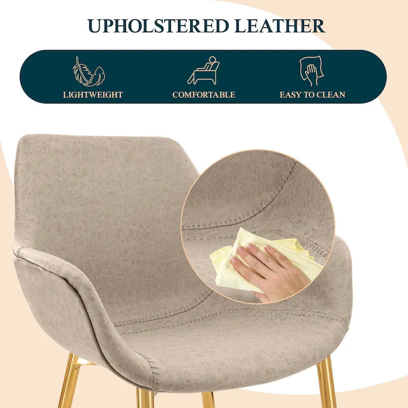 Modern Leather Dining Armchair Set of 4 With Gold Metal Legs Accent Side Chair