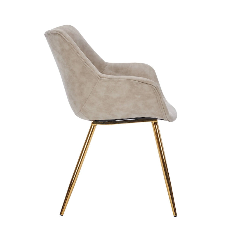 Modern Leather Dining Armchair Set of 4 With Gold Metal Legs Accent Side Chair