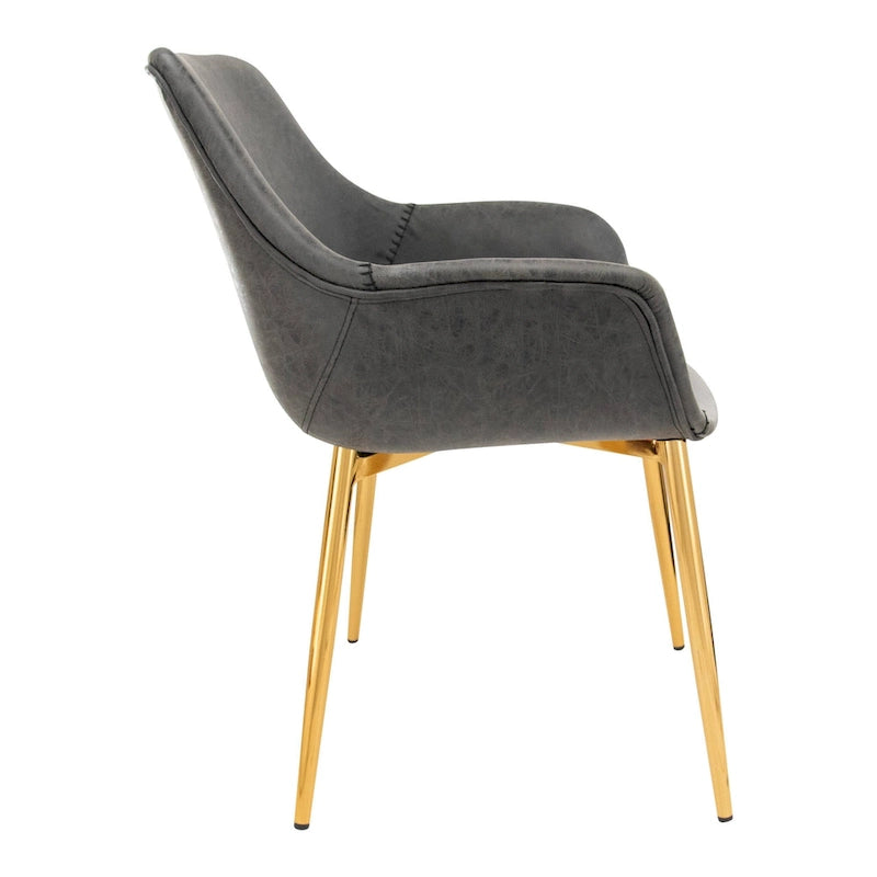 Modern Leather Dining Armchair Set of 4 With Gold Metal Legs Accent Side Chair