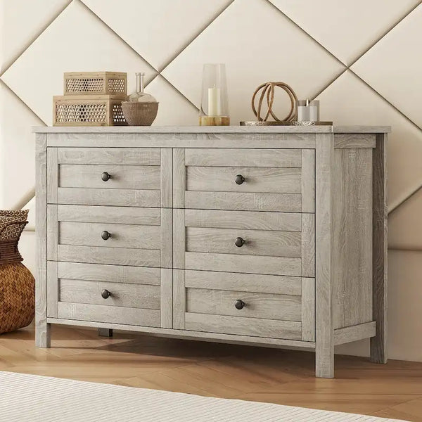 Retro Farmhouse Style Wooden Dresser with 6 Drawer, Storage Cabinet for Bedroom