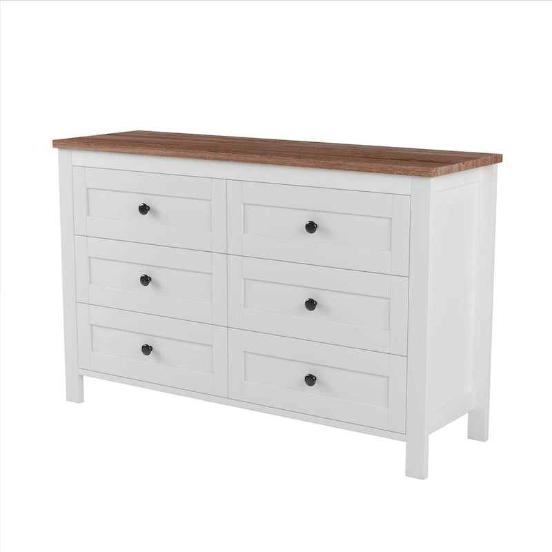 Retro Farmhouse Style Wooden Dresser with 6 Drawer, Storage Cabinet for Bedroom