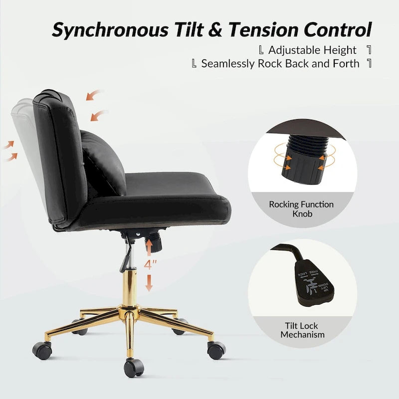 Modern Button-Tufted Swivel Tilting Office Chair with Pillow