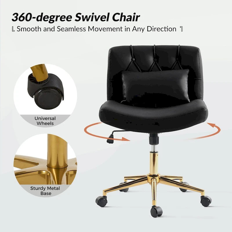 Modern Button-Tufted Swivel Tilting Office Chair with Pillow