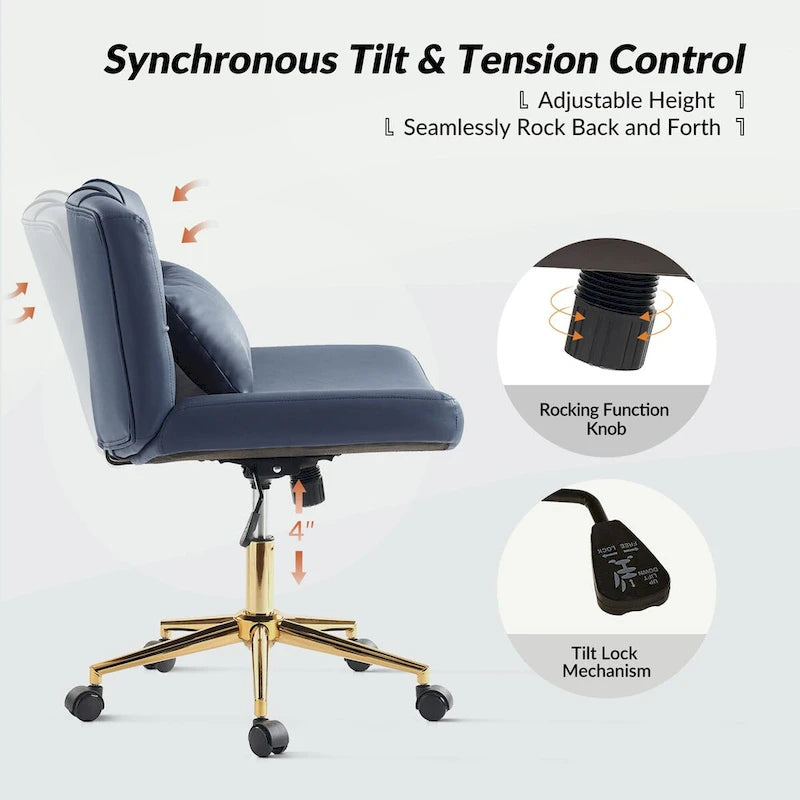 Modern Button-Tufted Swivel Tilting Office Chair with Pillow