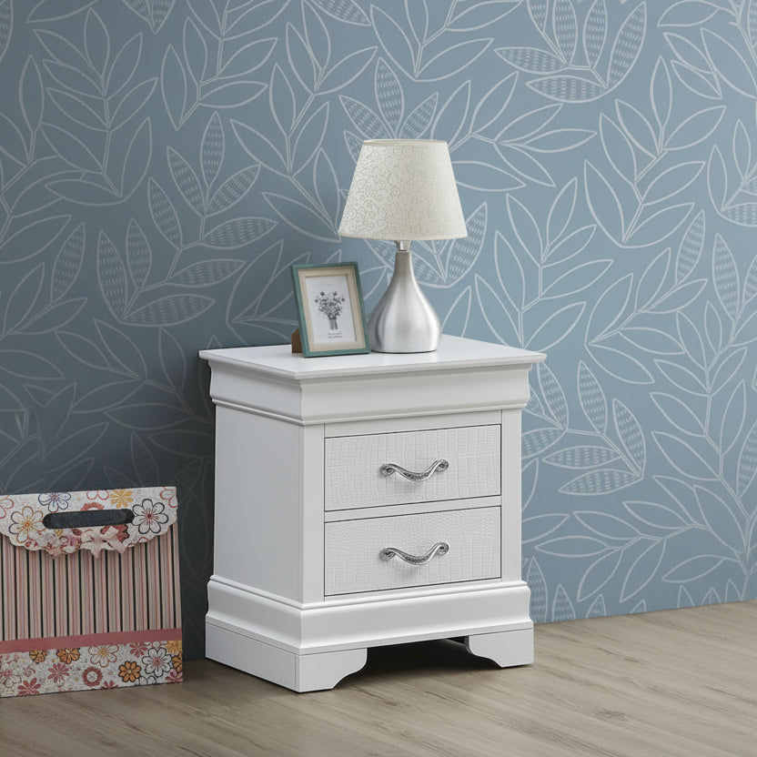 2-Drawer Textured Finish Wooden Nightstand