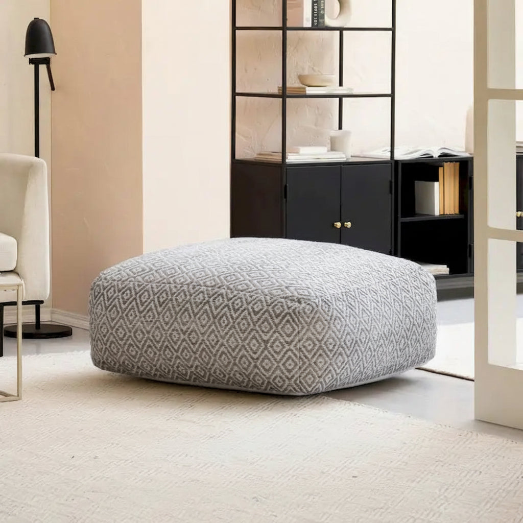 34-inch Beige Square Oversized Pouf Ottoman - Stylish Footrest for Living Room, Bedroom