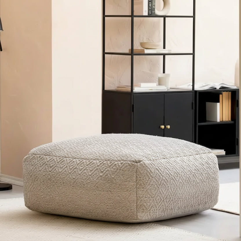 34-inch Beige Square Oversized Pouf Ottoman - Stylish Footrest for Living Room, Bedroom